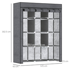 Fabric Wardrobe, with Rails and Shelves - Dark Grey