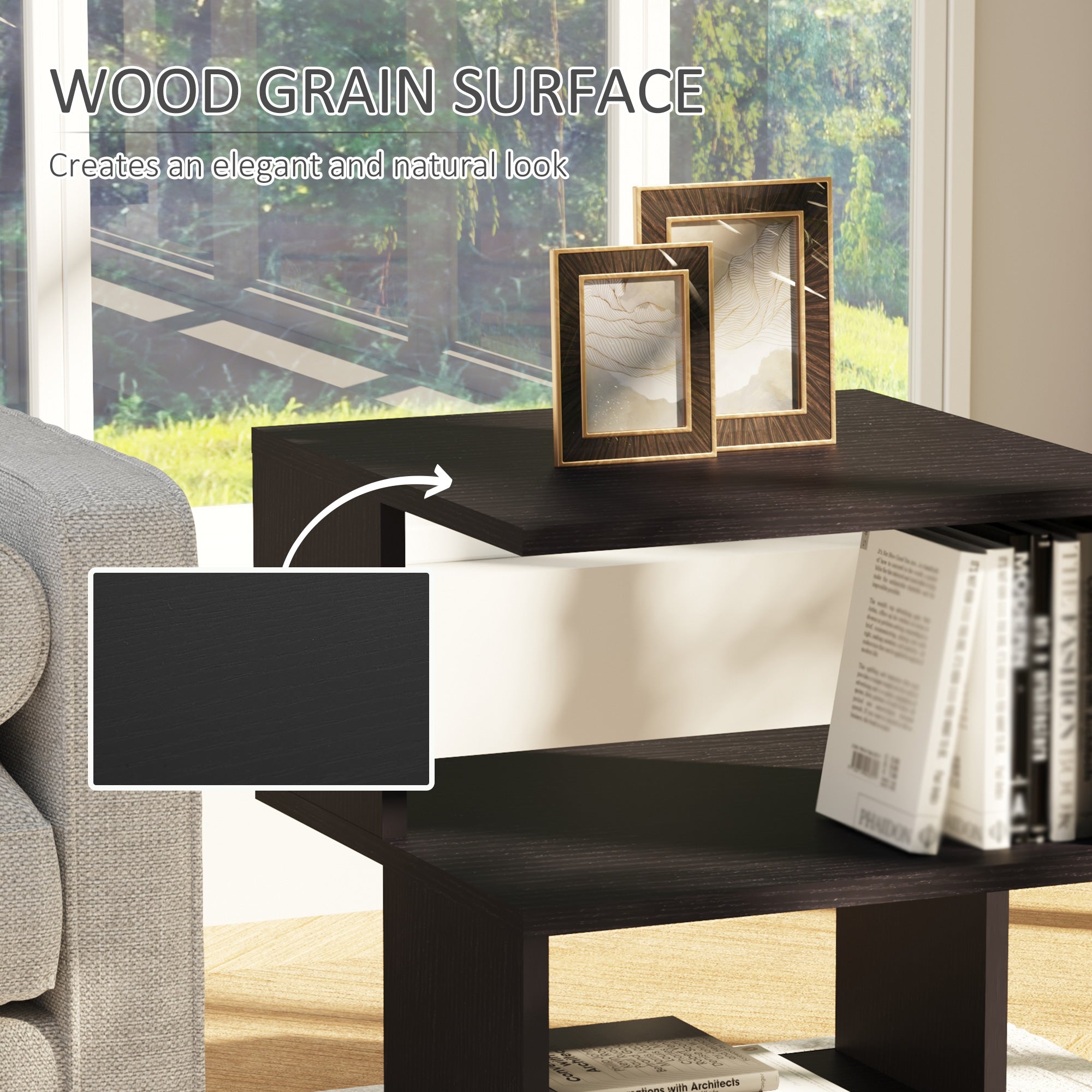 Set of 2 Side Table Square Coffee Table, Modern End Table with 2 Tier Storage Shelves for Living Room, Bedroom, Black
