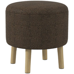 Round Ottoman Stool with Storage, Linen Fabric Upholstered Foot Stool with Padded Seat, Hidden Space and Wood Legs