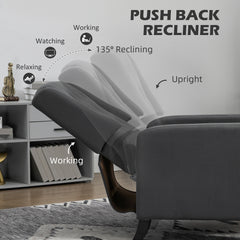 Wingback Recliner Chair for Home Theater, Button Tufted Microfibre Cloth Reclining Armchair with Leg Rest, Deep Grey