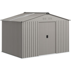 Fynco - Garden Storage Shed, Metal Outdoor Storage Shed House with Foundation Kit, Ventilation, Doors, 9 x 6FT, Grey
