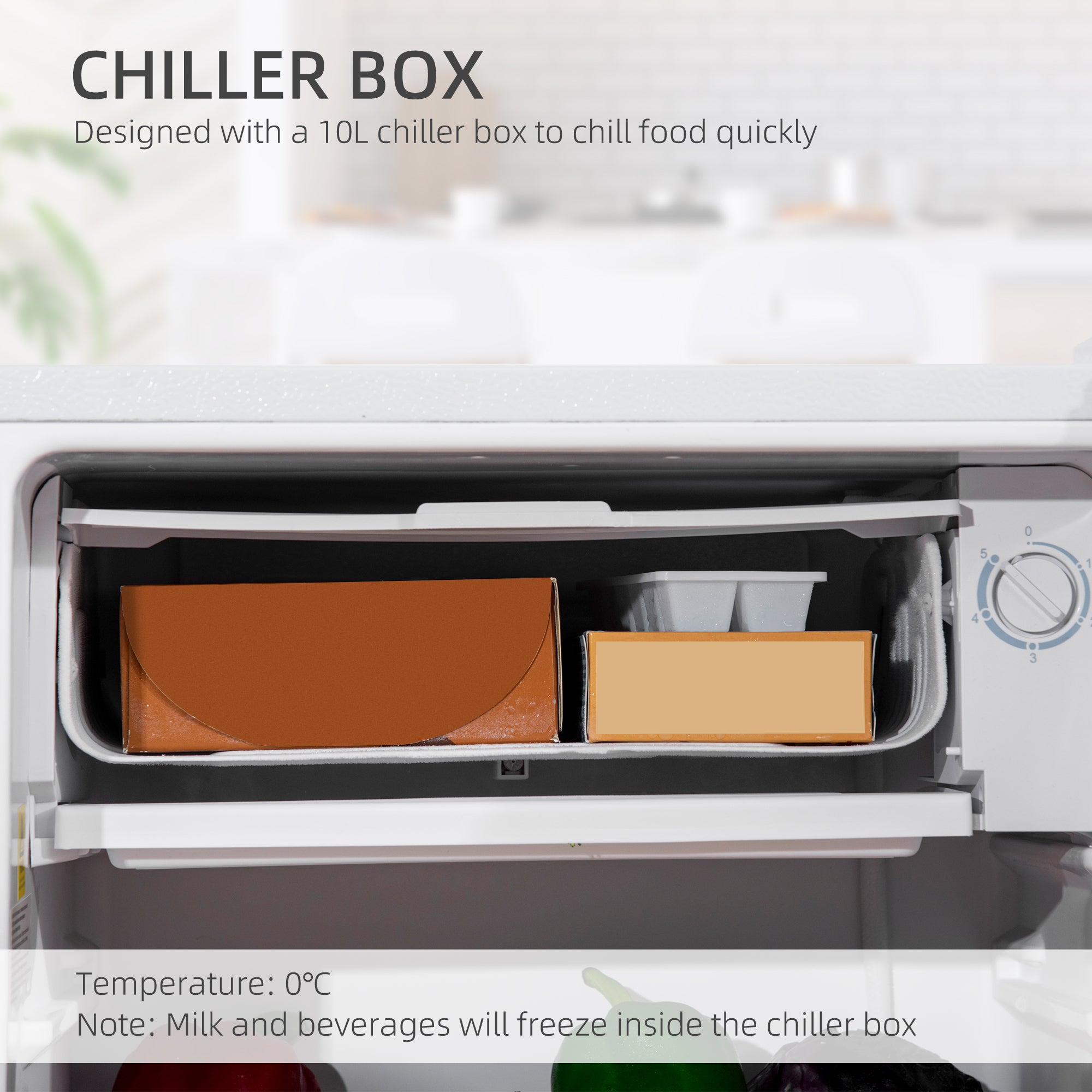 91 Litre Freestanding Under Counter Fridge Freezer, Small Fridge with Chiller Box, Adjustable Thermostat, 47.5cm Wide, White