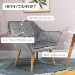 Armchair Accent Chair, Vanity Chair with Wide Arms, Slanted Back, Padding, Metal Frame, Wooden Legs, Home Bedroom Furniture Seating, Grey