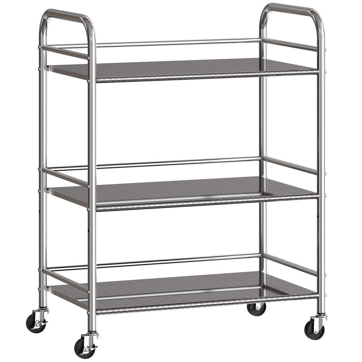 Fynco - 3 Tier Stainless Steel Kitchen Storage Trolley with Adjustable Shelf - Silver