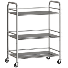 Fynco - 3 Tier Stainless Steel Kitchen Storage Trolley with Adjustable Shelf - Silver