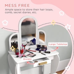 Fynco - Kids Dressing Table Set, with Mirror and Drawer - White