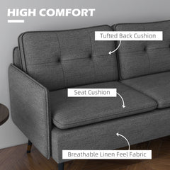 Modern Two Seater Sofa, Button Tufted Loveseat with Cushions and Steel Legs for Living Room, Guest Room, Dark Grey
