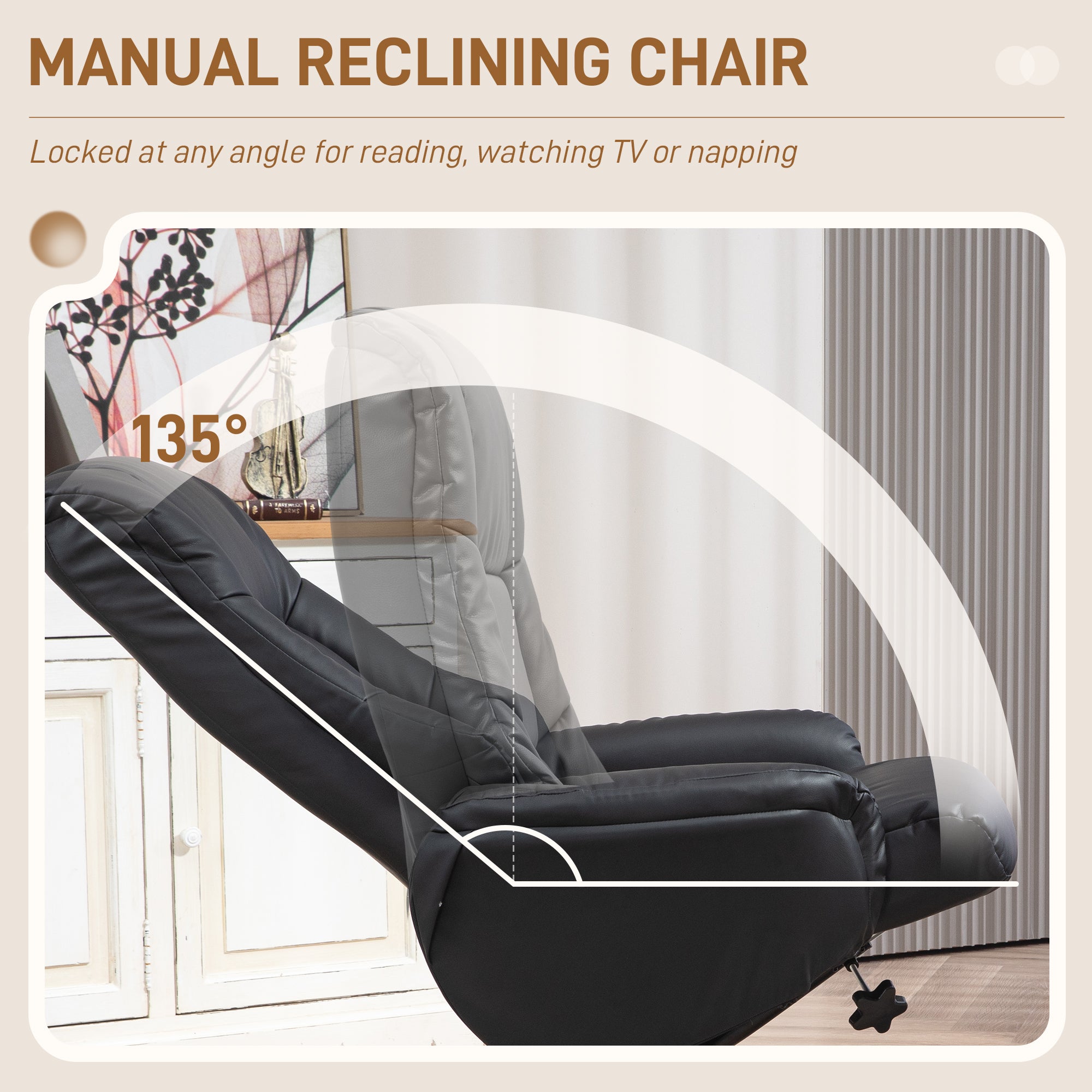 Fynco - Rocking Recliner Chair with Footstool, PU Leather Recliner Armchair with Wood Base, Upholstered Reclining Chair for Living Room Bedroom, Black