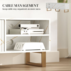 Marble Effect TV Unit, TV Stand Cabinet for up to 70" TVs, Modern TV Cabinet with Shelves and Storage Cupboard, Fluted Door, Extra Centre Leg, Cable Management for Living Room, White
