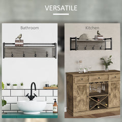 Wall Coat Rack with 4 Hooks Floating Shelf with Storage Rack for Keys, Clothes, Bags for Hallway, Entryway, 80 x 20 x 22.5 cm, Grey