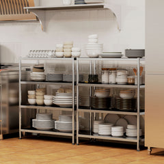 Fynco - 4-Tier Bakers Rack with Storage, Stainless Steel Microwave Stand with Adjustable Shelves for Small Spaces, Kitchen Storage Unit for Spices, Pots and Pans, Silver Tone