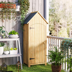 Fynco - Small Shed, Wooden Garden Storage Shed with 3 Shelves, Outdoor Tool Storage Cabinet with Tilt Roof and Lockable Door, 77.5 x 54.2 x 179.5 cm, Natural