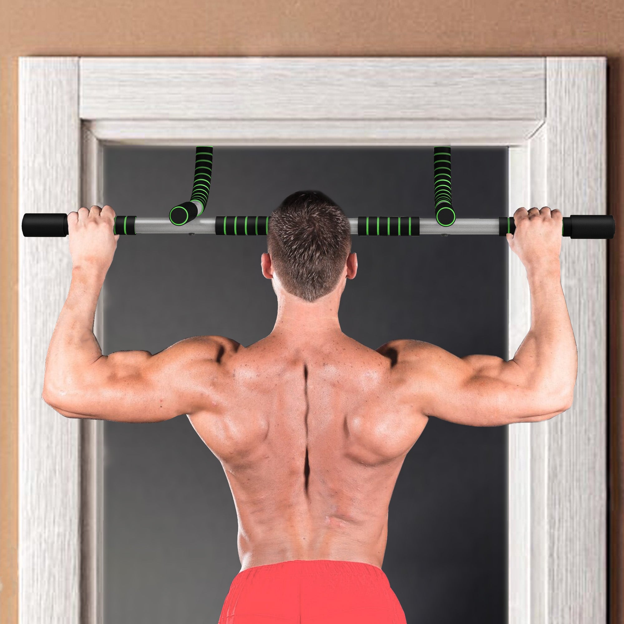 Pull-Up Bar for Doorway, Home Fitness Door Horizontal Push up Bar for Indoor Gym Upper Body Workout, Green