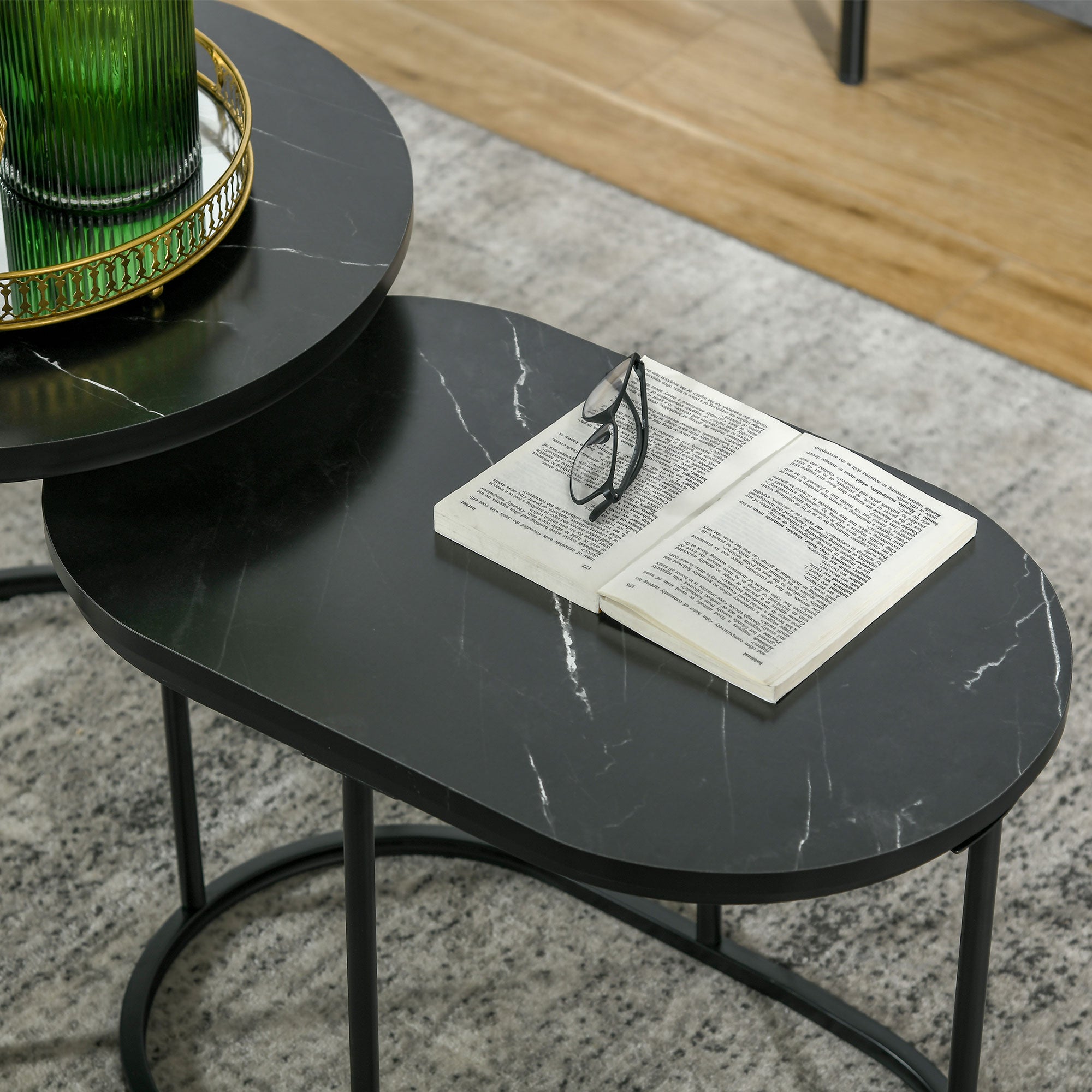 Marble-Effect Nest of Tables - Black/White