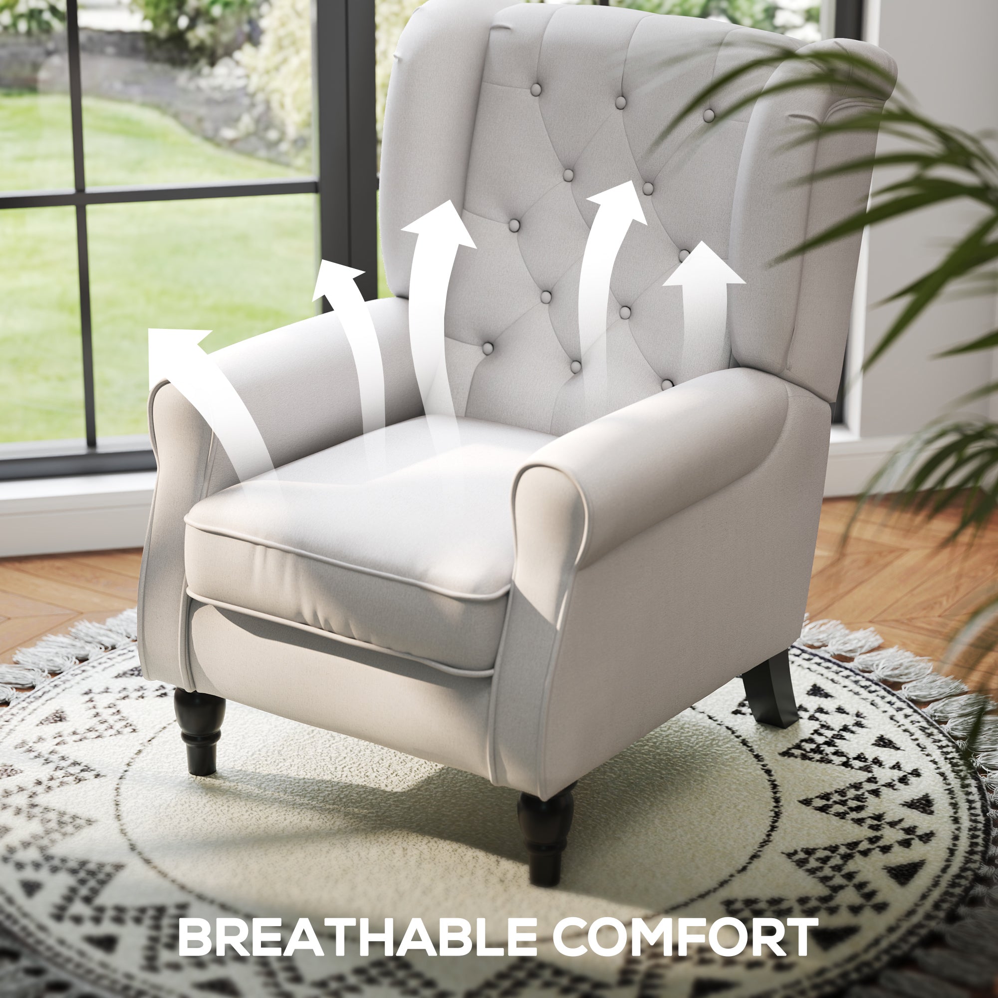 Wingback Accent Chair, Retro Upholstered Button Tufted Occasional Chair for Living Room and Bedroom, Cream White