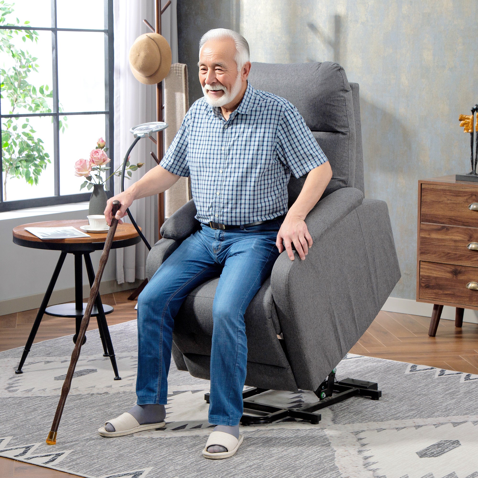 Fynco - Electric Rise/Recline Armchair, with Reading Light - Grey