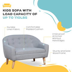 Children's Armchairs Kids Armchair Toddler Chair 2 Seater Wood Frame Mini Sofa for Bedroom Playroom Grey