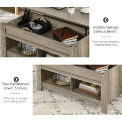Lift Top Coffee Table w/ Hidden Storage Compartment Open Shelves Lift Tabletop Pop Up Centre Table for Living Room Oak Effect
