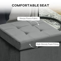 Foldable Velvet-Feel Storage Ottoman - Grey