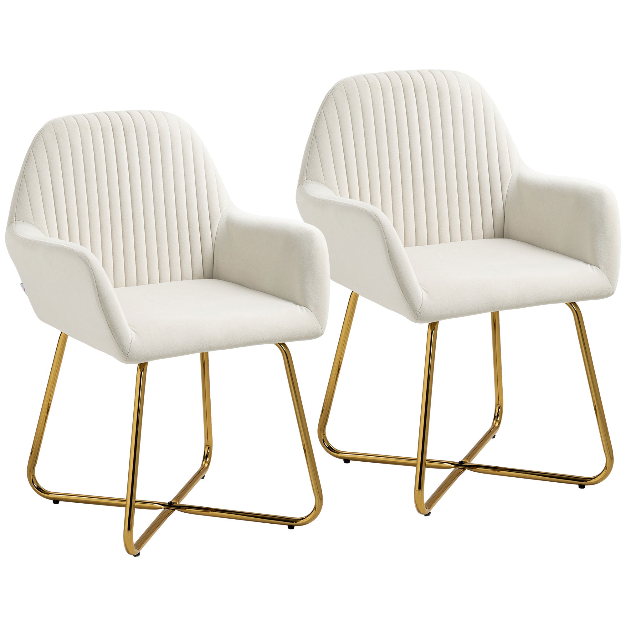 Modern Arm Chair Set of 2 Upholstered Accent Chair with Metal Base for Living Room Cream White