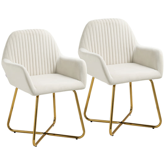 Modern Arm Chair Set of 2 Upholstered Accent Chair with Metal Base for Living Room Cream White