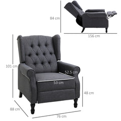 Recliner Armchair, Vintage Reclining Chair with Nail Head Trim, Wingback Chair with Button Tufted Back and Footrest, for Living Room, Dark Grey