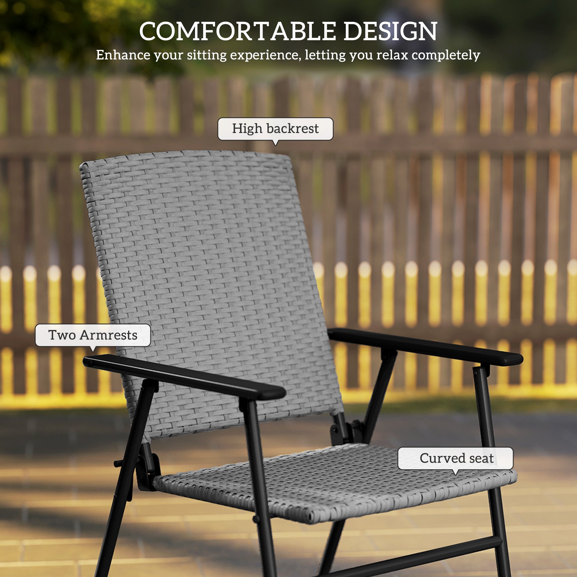 Set of Four Folding Rattan Seat Chairs - Grey