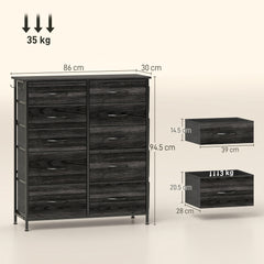 Chest of Ten Fabric Drawers - Black