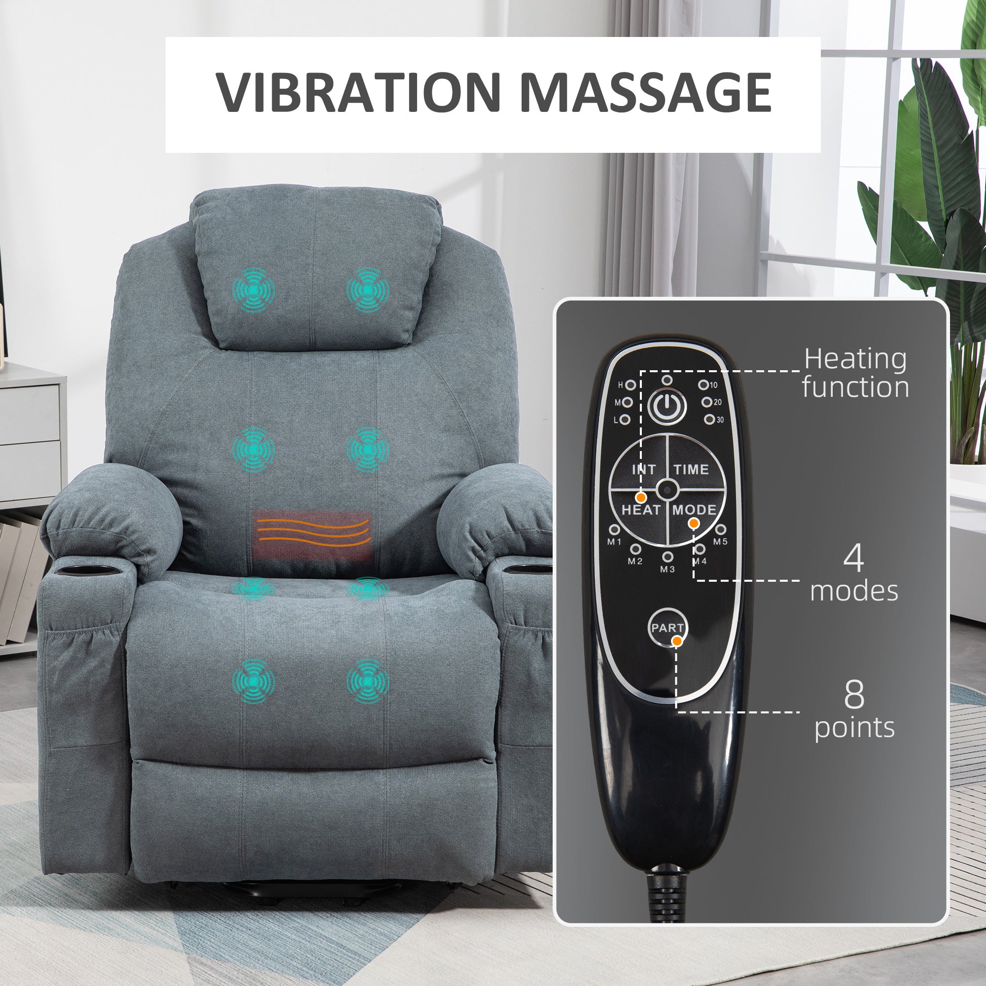 Lift-And-Recline Massage Armchair, with Heat - Grey