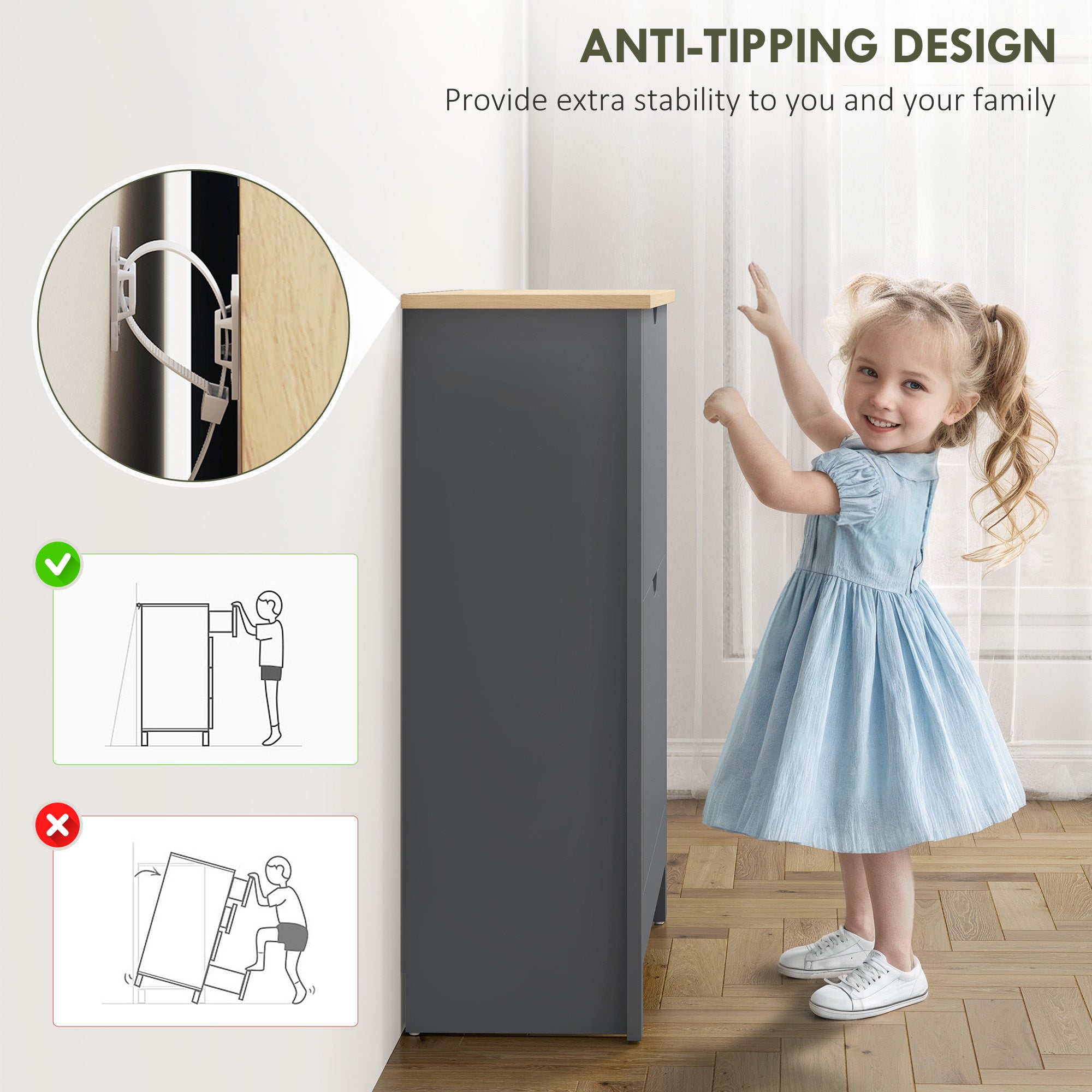 Fynco - Slim Shoe Cabinet, Narrow Shoe Cupboard with 2 Flip Drawers, Adjustable Shelves for 12 Pairs of Shoes, Charcoal Grey