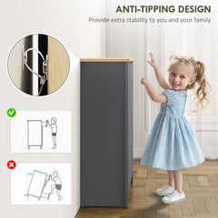 Fynco - Slim Shoe Cabinet, Narrow Shoe Cupboard with 2 Flip Drawers, Adjustable Shelves for 12 Pairs of Shoes, Charcoal Grey