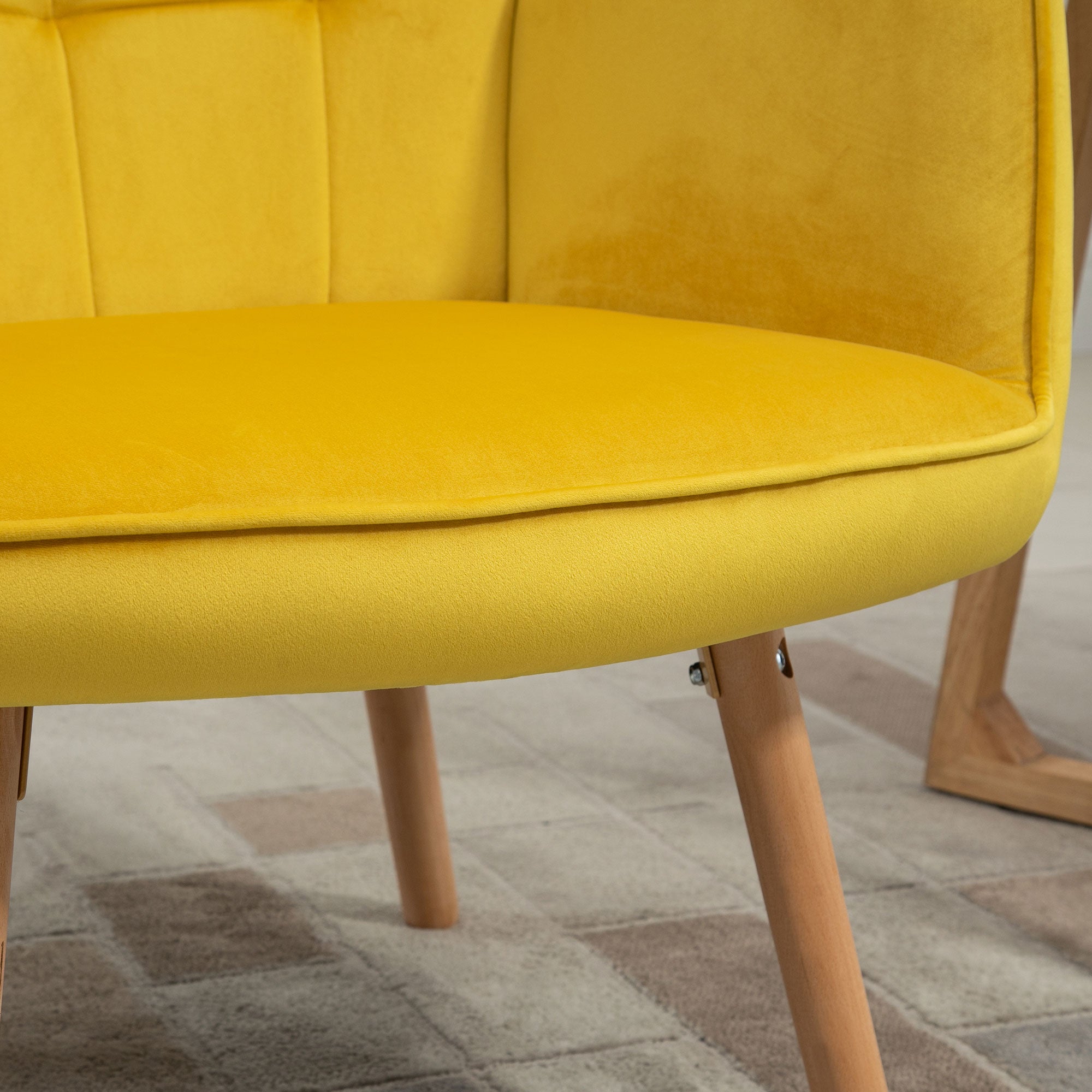 Modern Accent Chair Velvet-Touch Tufted Wingback Armchair Upholstered Leisure Lounge Sofa Club Chair with Wood Legs, Set of 2, Yellow