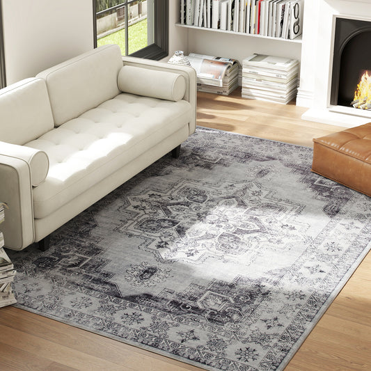 Fynco - Vintage Area Rug, Non-Slip Washable Rug, Flannel Floor Carpet for Living Room, Bedroom, Dining Room, Home Office, 290 x 200 cm, Grey