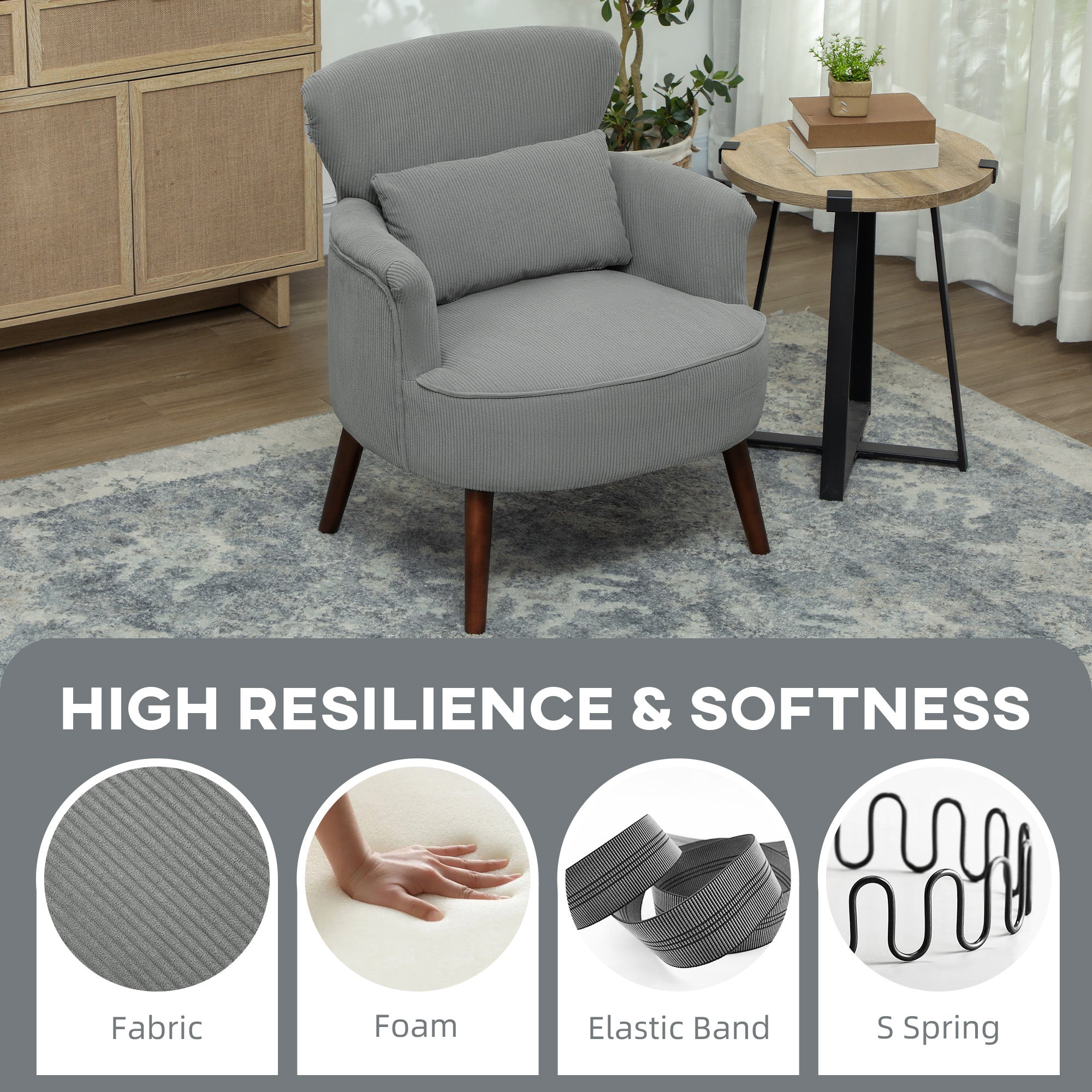 Corduroy Retro Accent Chair - Light Grey