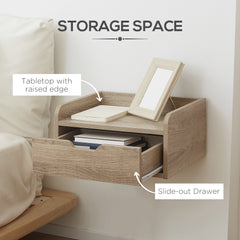 Floating Nightstand Set of 2 Wall Mounted Bedside Table with Storage Drawer for Bedroom, Natural