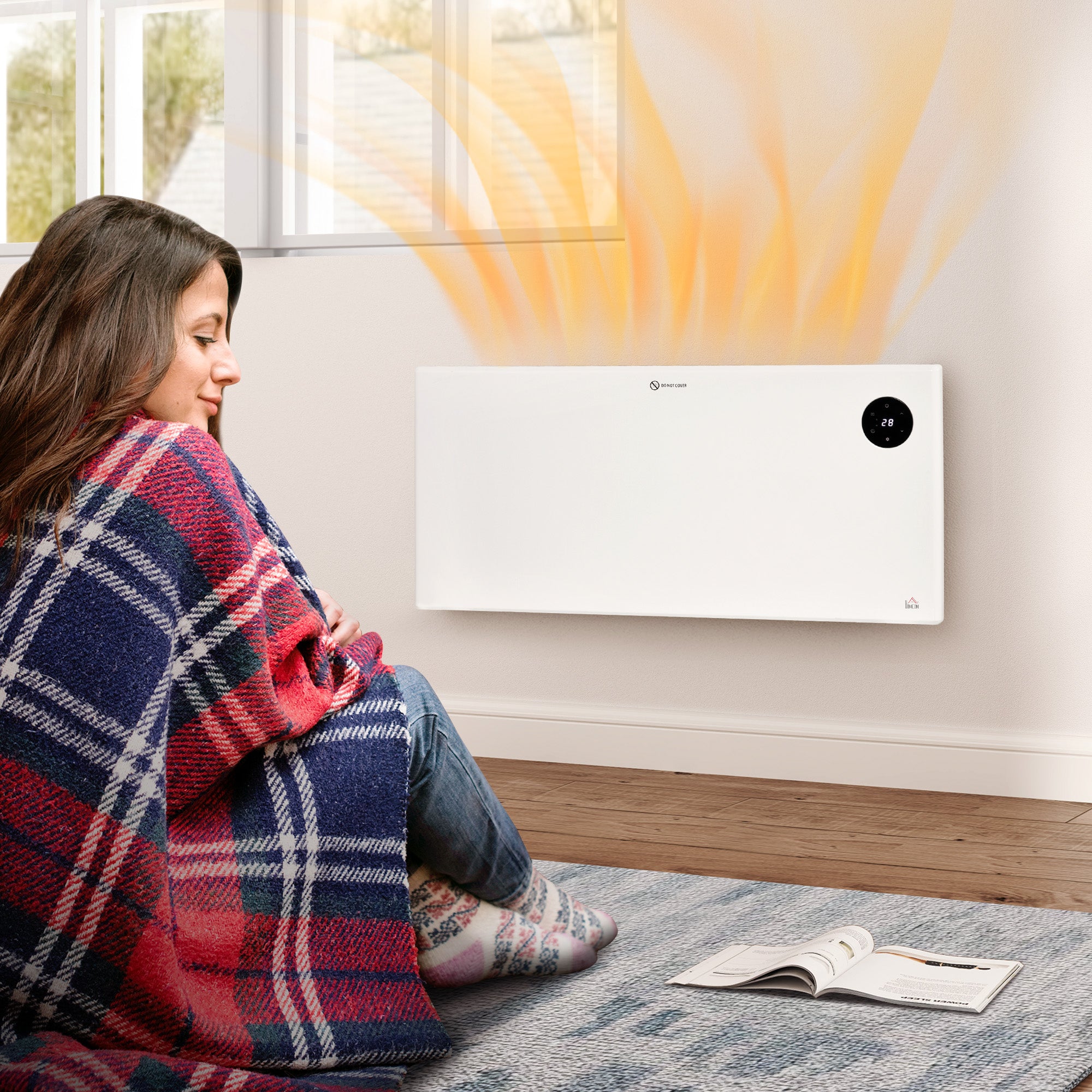 Fynco - 2000W Electric Convector Heater, Freestanding or Wall Mounted, Space Heater with Adjustable Thermostat, Timer, White