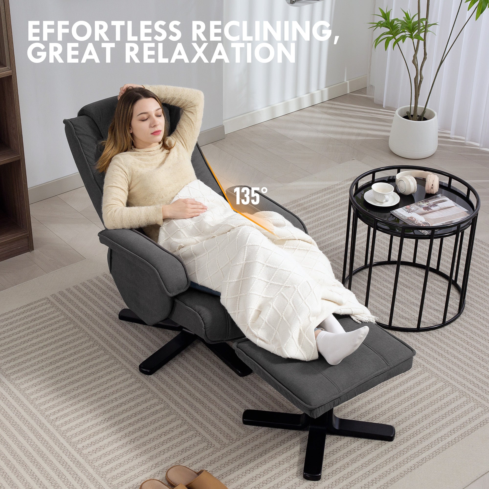 Rocker Swivel Recliner Chair with Footstool - Charcoal Grey Velvet