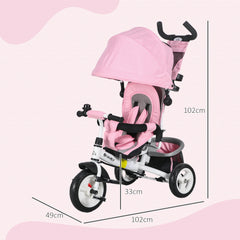 6 in 1 Kids Trike with Parent Handle, Canopy, 5-point Safety Belt, Storage, Footrest, Brake, for 1-5 Years, Pink