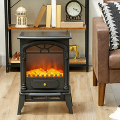 Fynco - Electric Fireplace Stove Heater with 3D Flame Effect, 2000W/1000W, Freestanding Portable Fireplace with Adjustable Thermostat, 2 Heat Settings for Living Room, Black