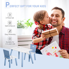 3 Pcs Kids Table & Chairs Set w/ Wood Legs Safe Corners Cute Stars Seating Mini Furniture Home Playroom Bedroom Dining Room Blue