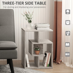 Side Table, 3 Tier End Table with Open Storage Shelves for Living Room, Bedroom, Set of 2, Cement Colour