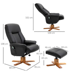 10-Point Massage Sofa Armchair Chair PU Leather W/ Footrest Stool Heat Recliner Black