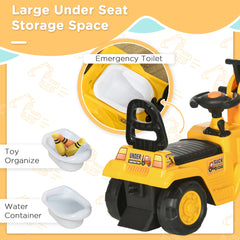 2 in 1 Kids Ride On Tractor Pull Cart with Bucket, Under Seat Storage, Horn, High Backrest, for 1.5-4 Years Old, Yellow