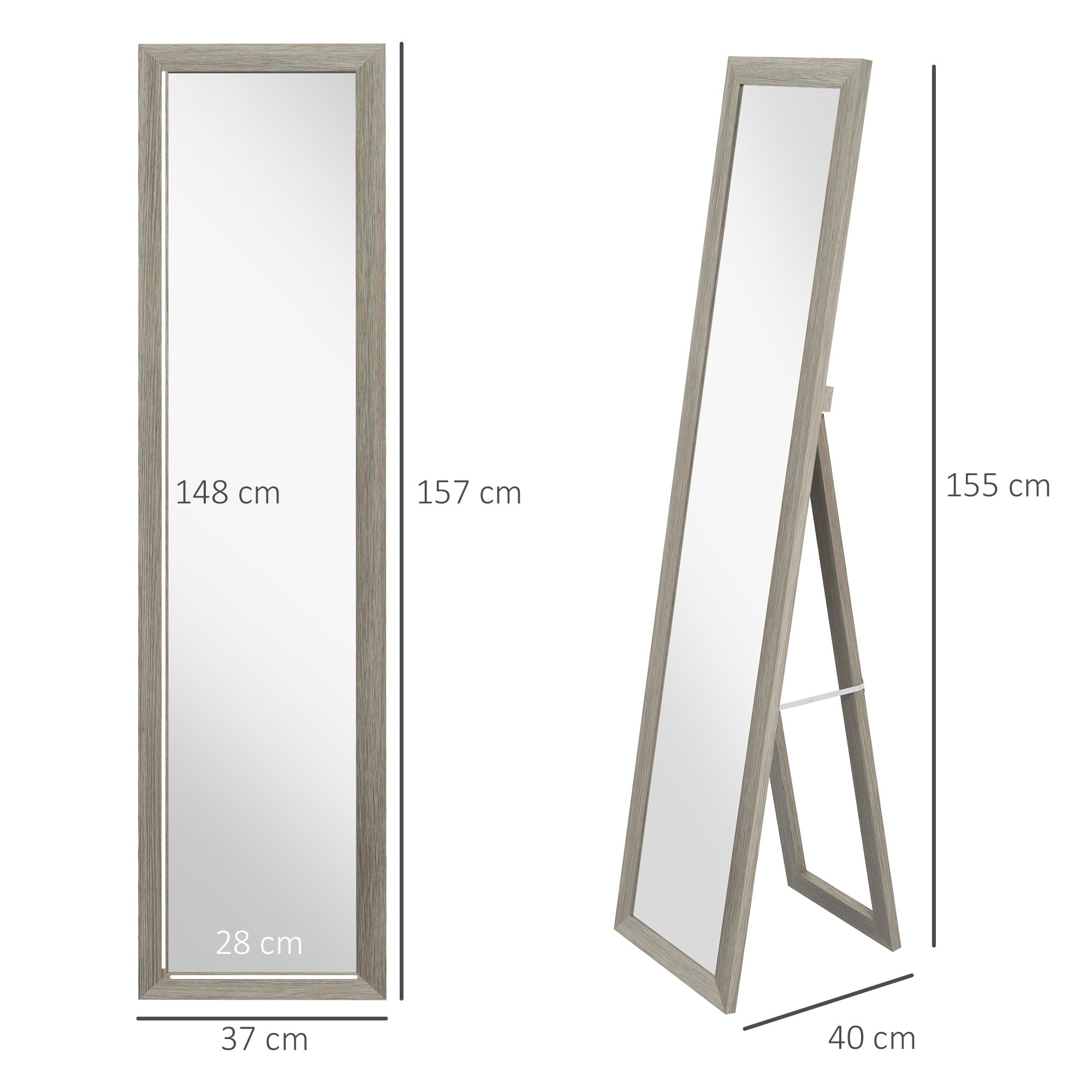 Rustic Full Length Mirror, Hanging and Freestanding Floor Mirror, Farmhouse Decorative Wall Mirror, for Living Room, Bedroom, 157 cm, Grey