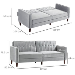 Modern Convertible Sofa Futon Velvet-Touch Tufted Couch Compact Loveseat with Adjustable Split Back, Light Grey