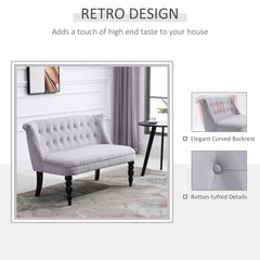 Loveseat with Wood Frame, Compact 2 Seater Sofa, Button Tufted Chaise Lounger with Carved Legs, Vintage Design for Bedroom Living room, Grey