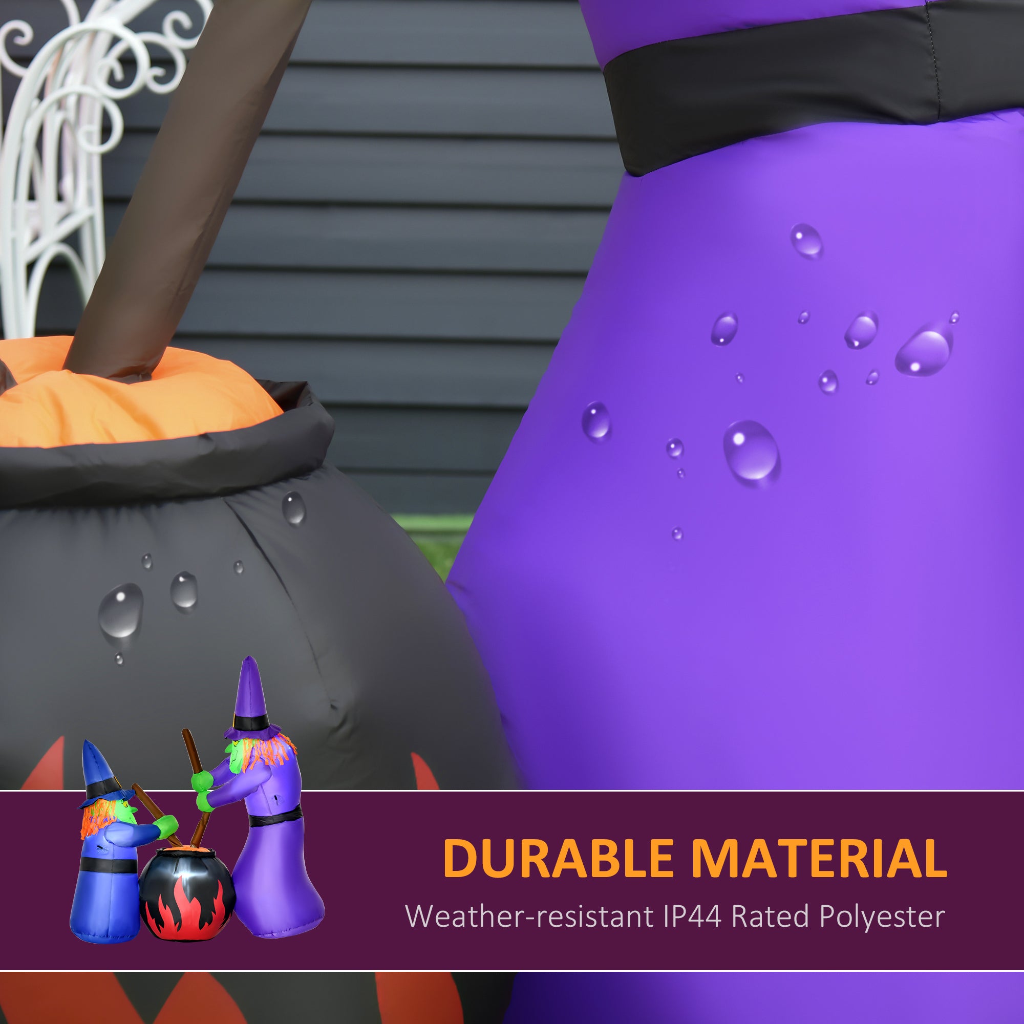 1.8m Inflatable Halloween Lawn Decoration with LED Witches Around A Black Cauldron Outdoor Air Blown Holiday Décor