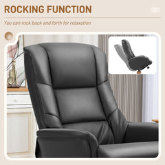 Fynco - Rocking Recliner Chair with Footstool, PU Leather Recliner Armchair with Wood Base, Upholstered Reclining Chair for Living Room Bedroom, Black
