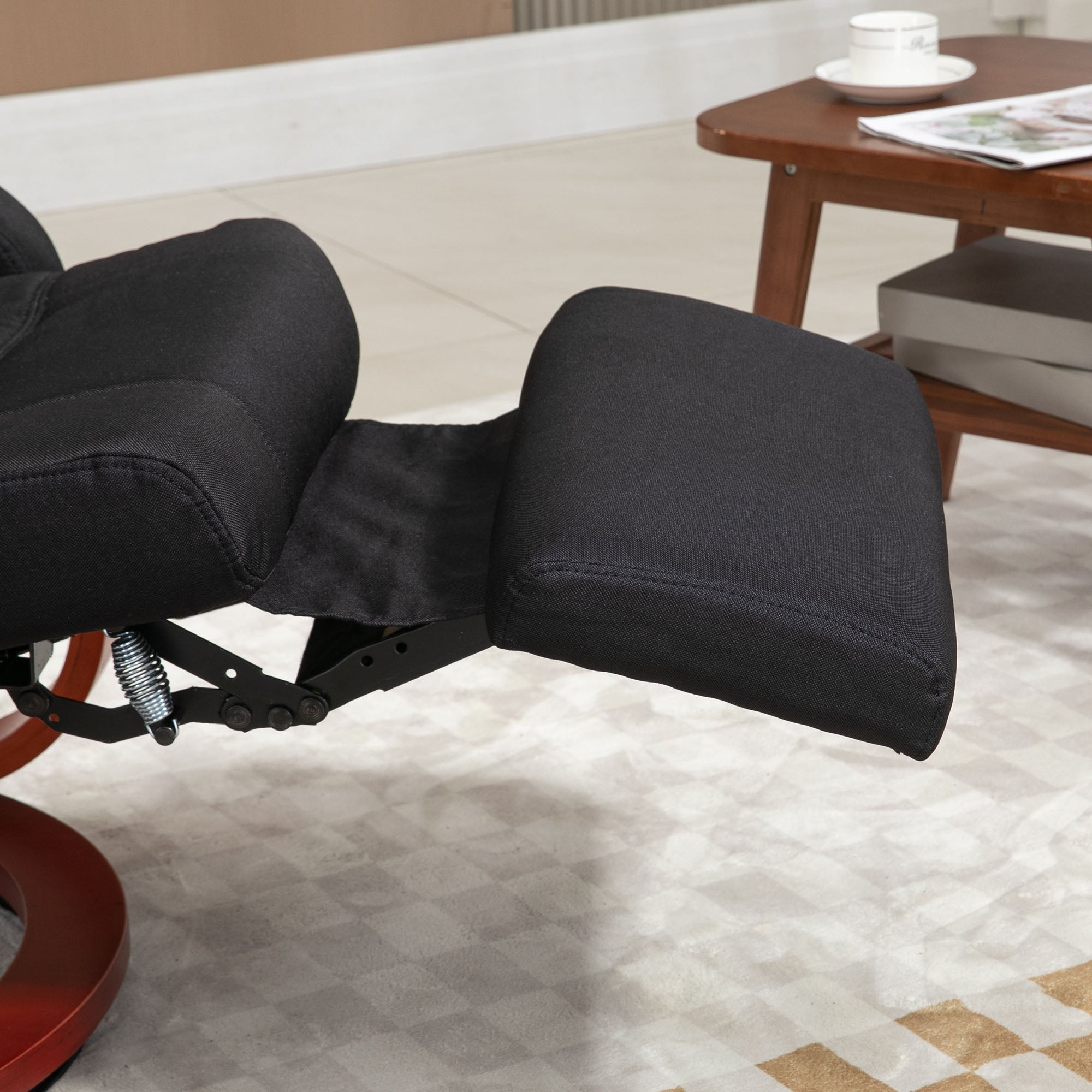 Fynco - 135° Manual Reclining Swivel Chair, with Footrest - Black