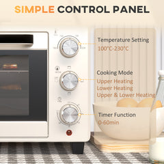 21L Mini Countertop Oven, 100°C-230°C Adjustable Temp - White